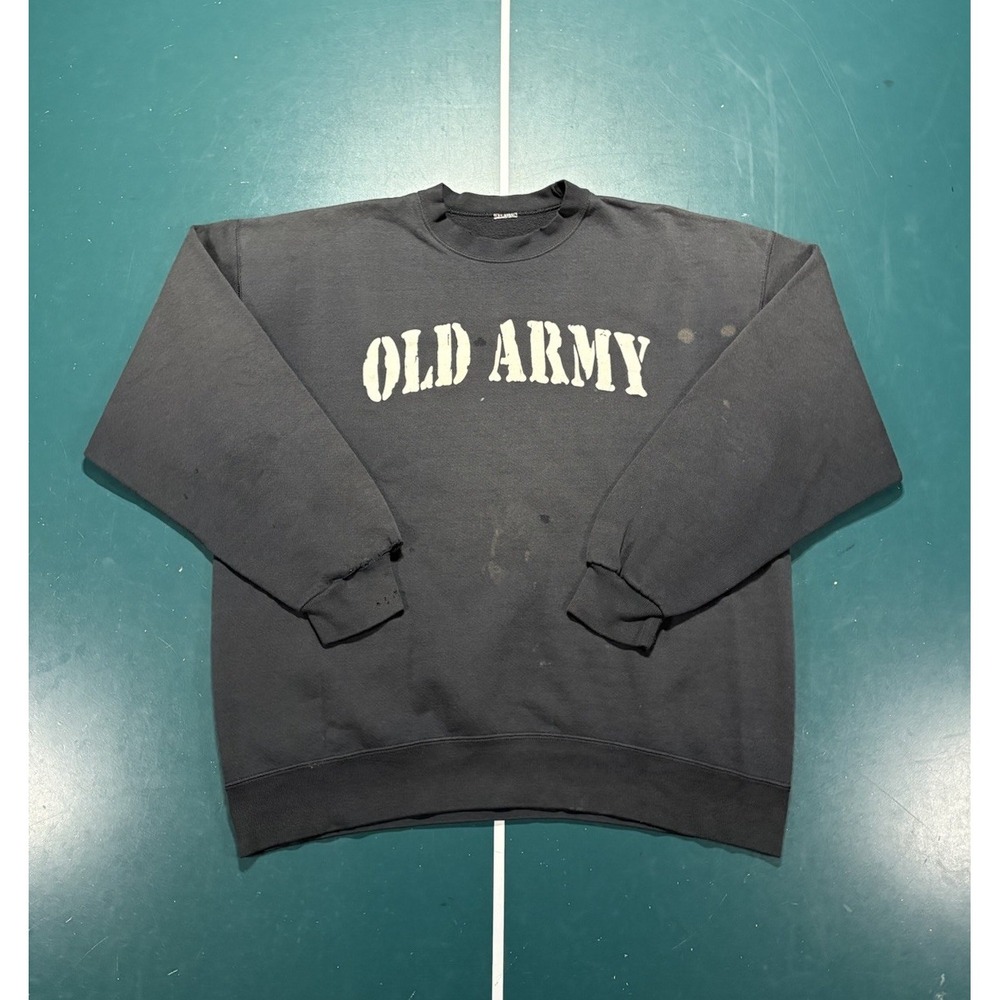 Vintage 80s US Old Army Military Crewneck Sweatshirt Large Sun Faded Black Soffe
